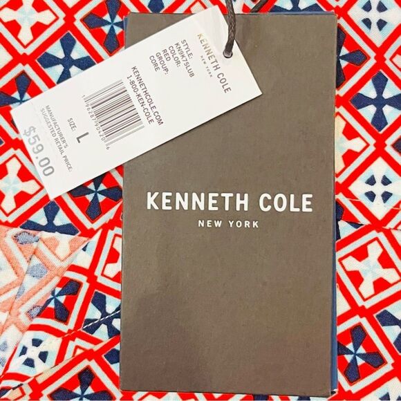 NWT Kenneth Cole Red and Blue Soft Short Sleeve Button Front Shirt  Size Large - Picture 9 of 10